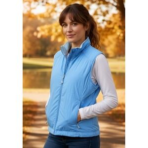 LL Bean Womens Lightweight Fleece Lined Vest Size L Blue Cozy Hiking Zip Pockets